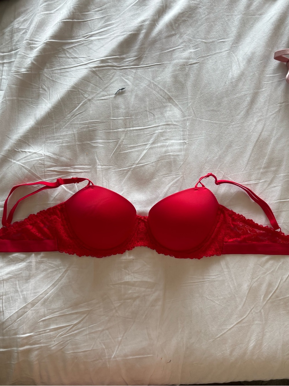 PINK Victoria's Secret Red Lace-Trim Push-Up Bra
